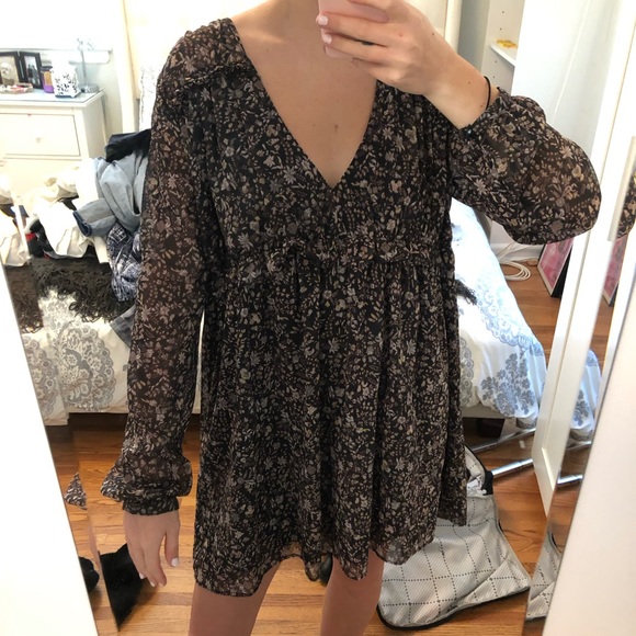 Nwt Zara Floral Long Sleeve Dress 